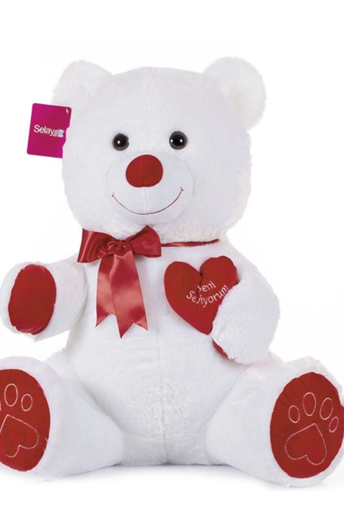 1045B Selay, Tıkıl Ayı 65 cm Beyaz