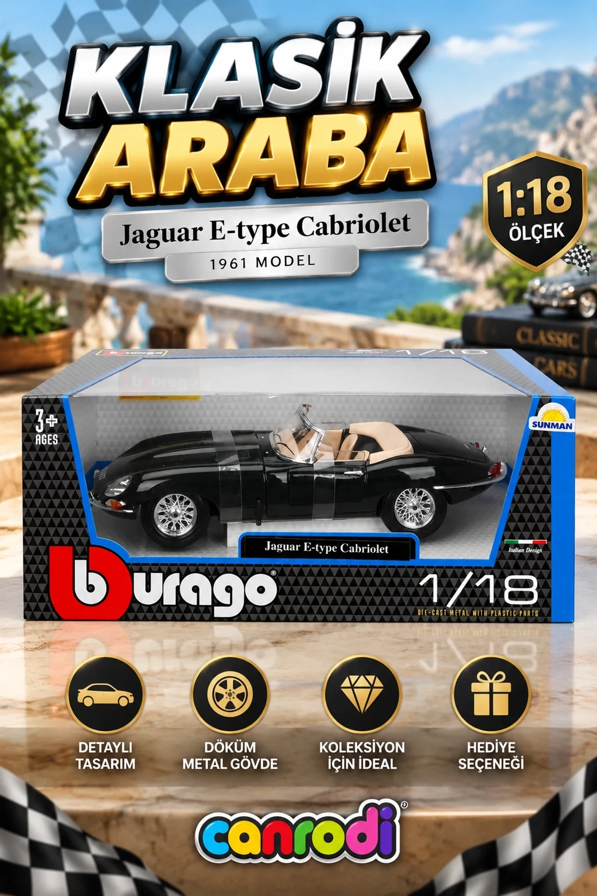 12046 1:18 Jaguar E Cabriolet 1961 Model Araba -canrodi
