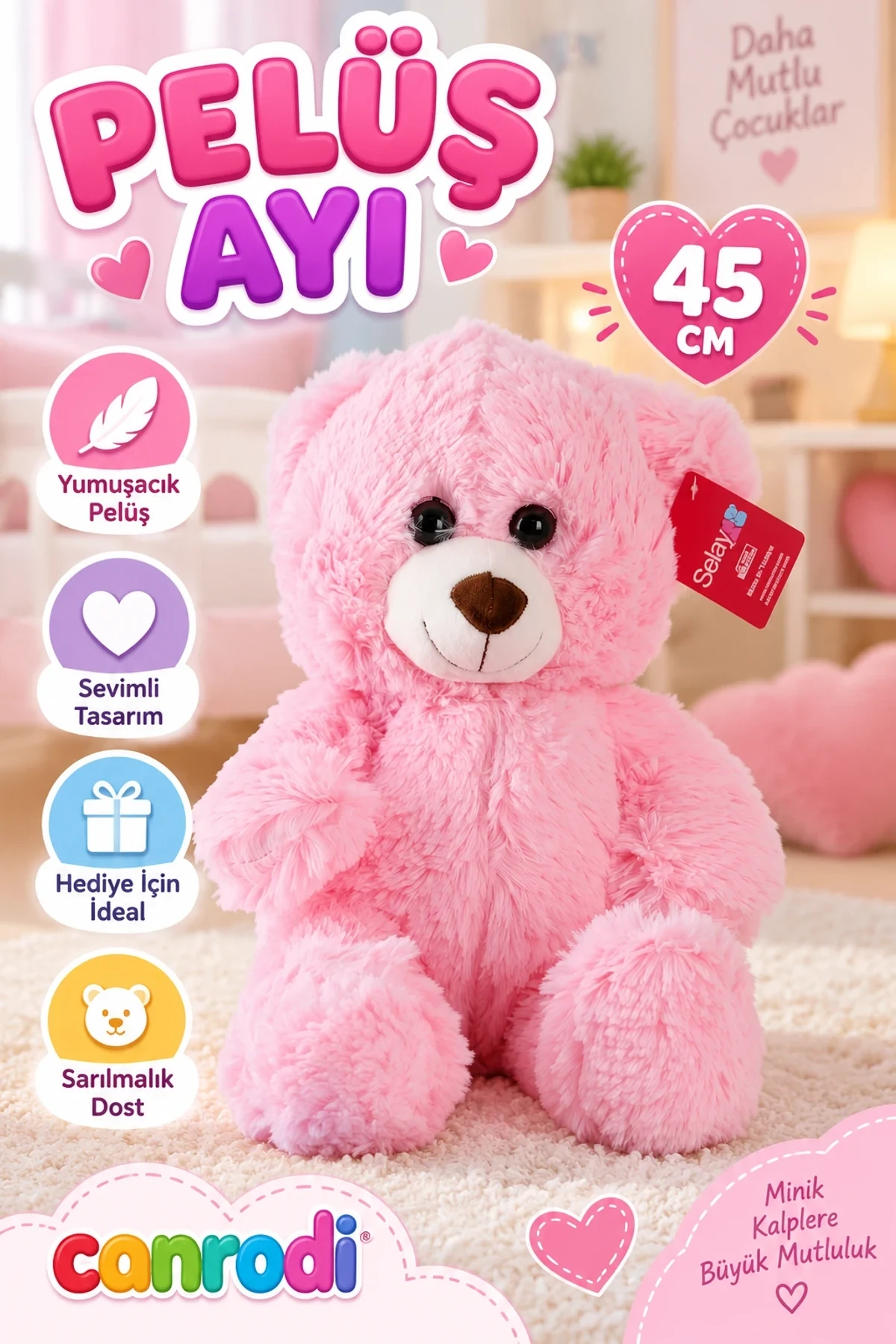 1216P PUFFY SALAŞ AYI 45 CM PEMBE
