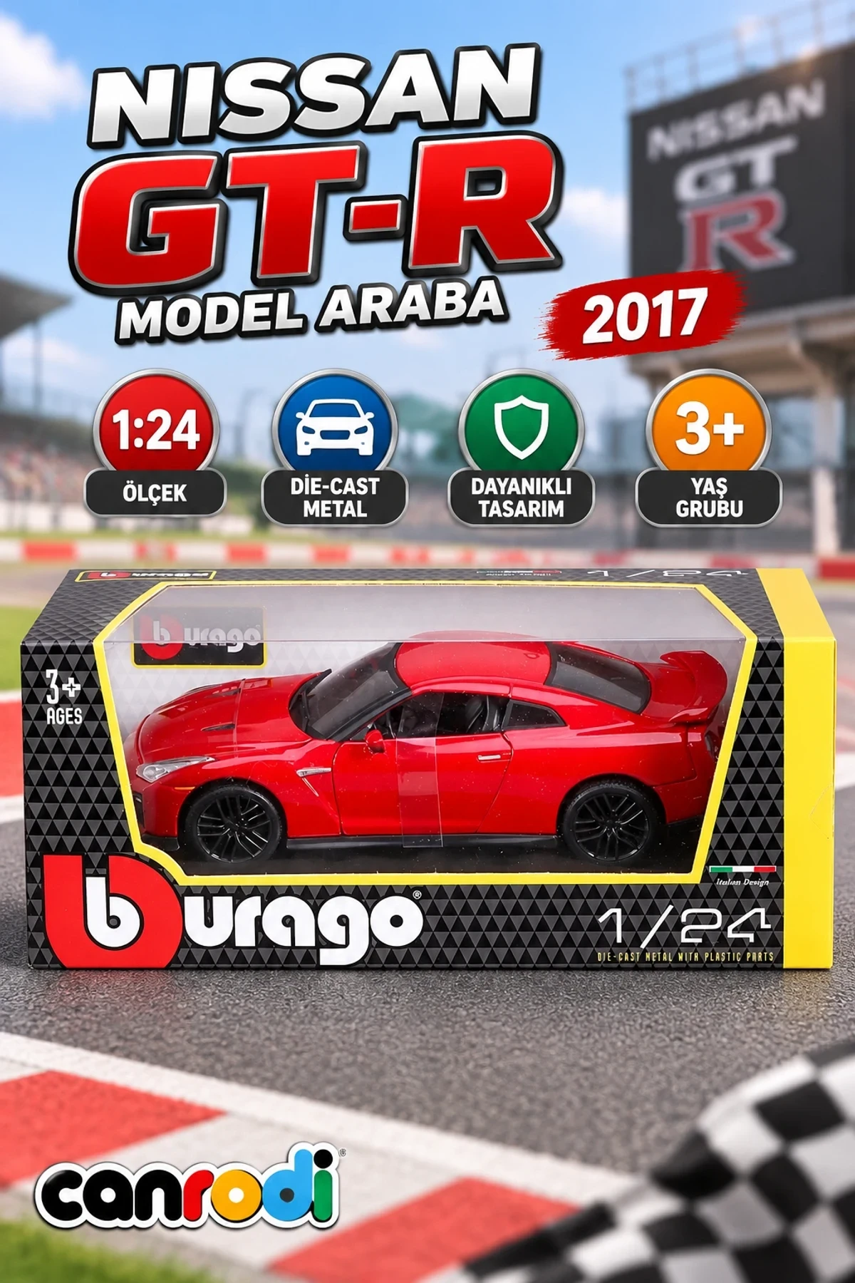 21082 Burago 1:24 Nissan GT-R 2017 Model Araba