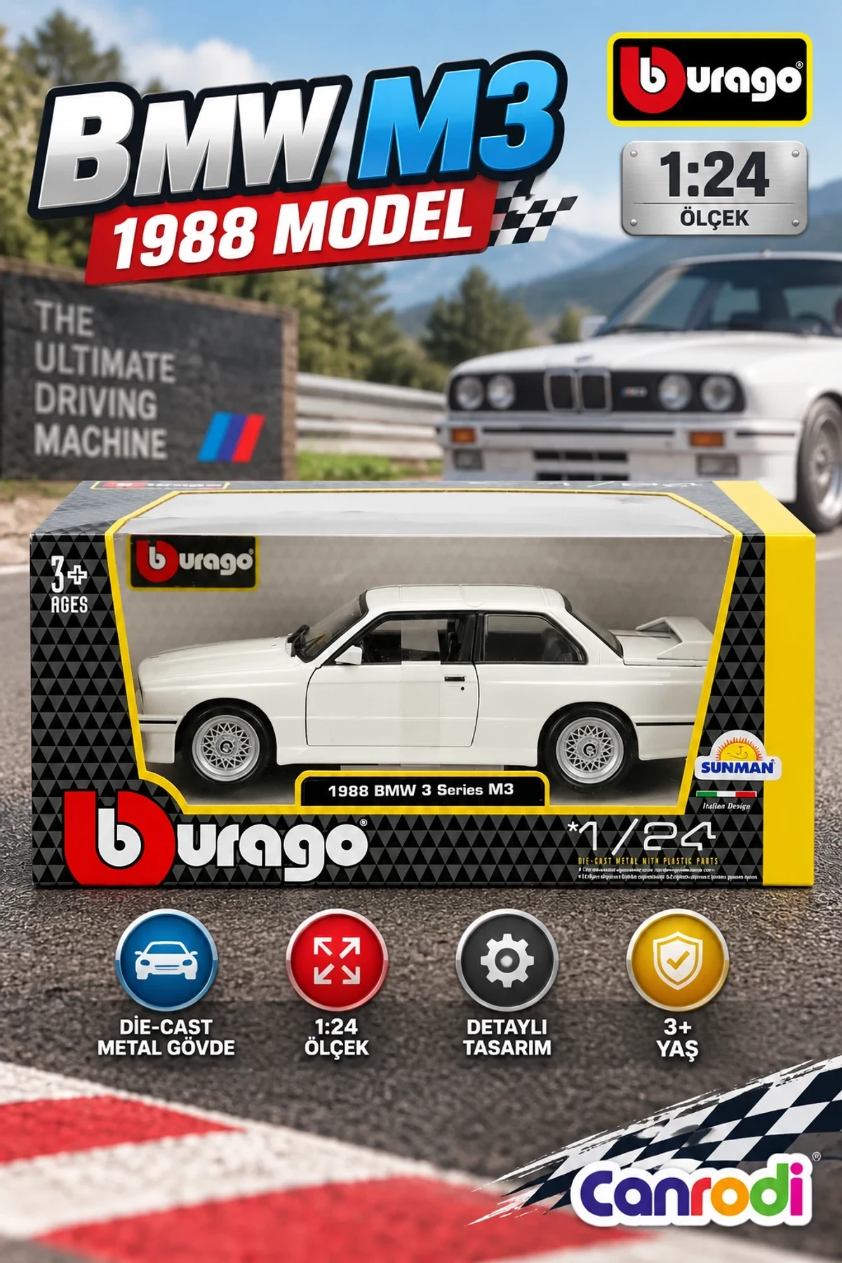 21100 Burago 1:24 BMW M3 1988 Model Araba