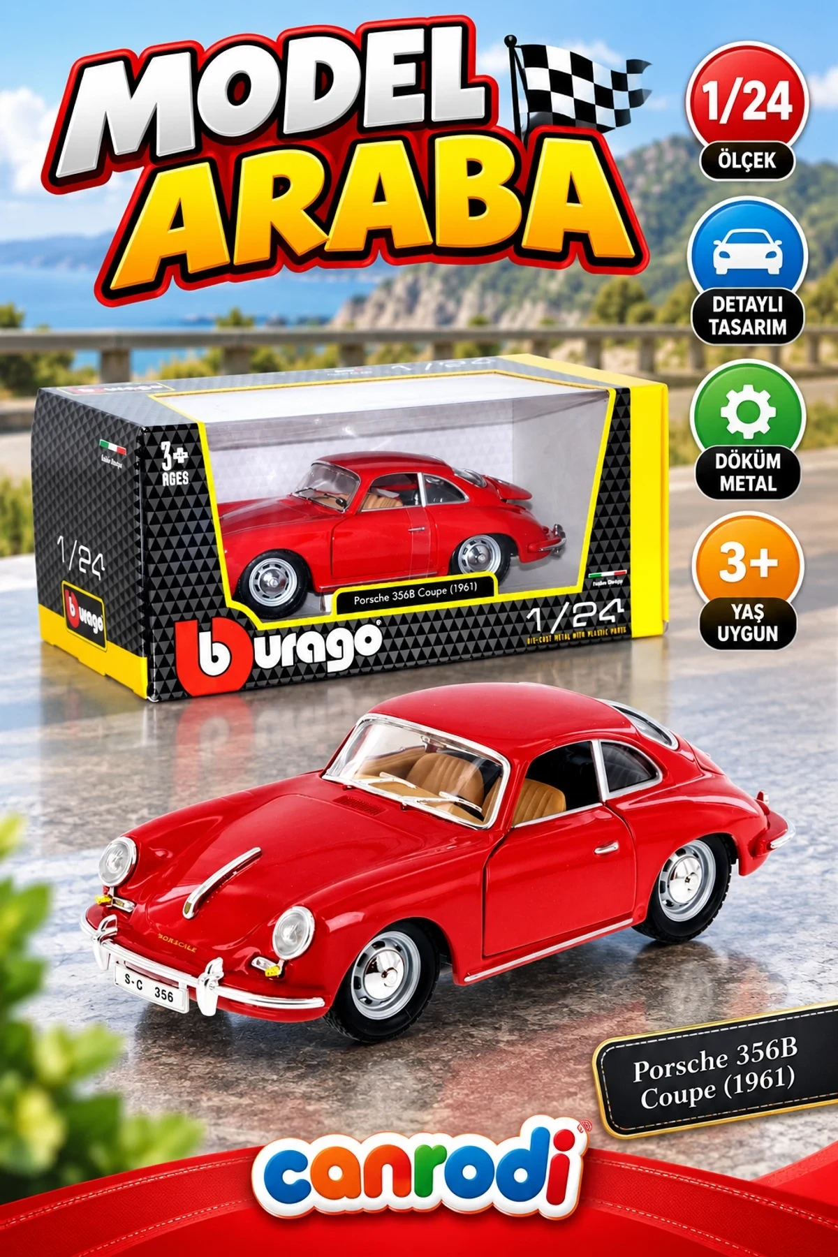 22079 1:24 Porsche 356B Coupe 1961 Araba