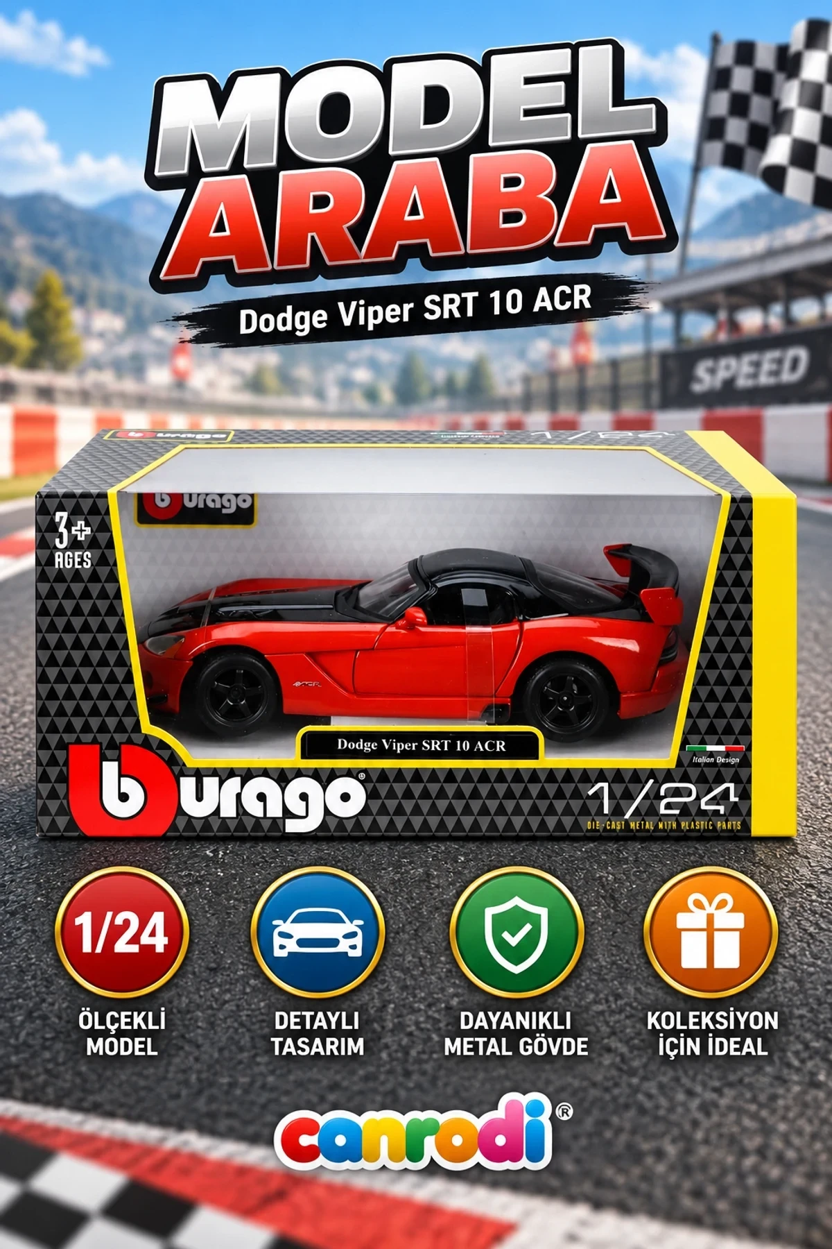 22114 Burago 1:24 Dodge Viper SRT 10 ACR Model Araba