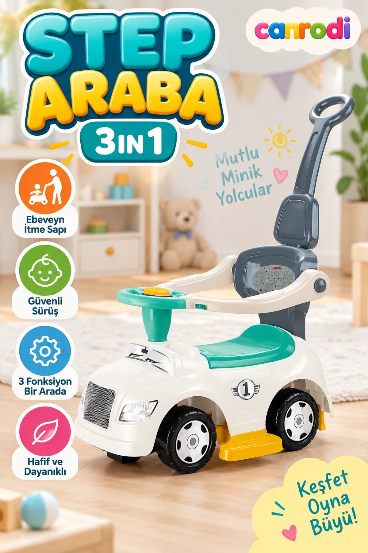 2634 Pedalsız Step Araba 3IN1 -canrodi