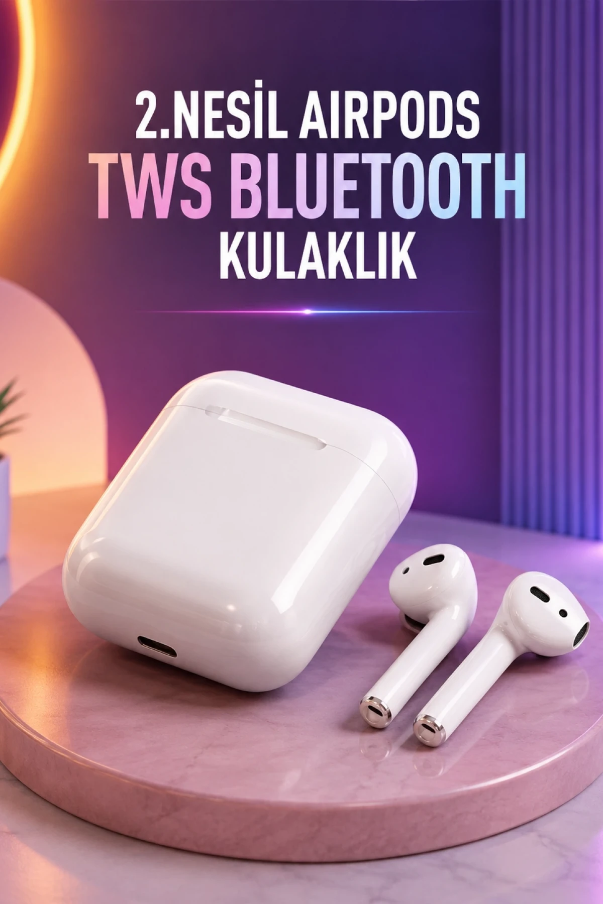 2. Nesil TWS Bluetooth 5.0 Kulaklık – Beyaz, IPX7, Dokunmatik Kontrol ve Kablosuz Şarj
