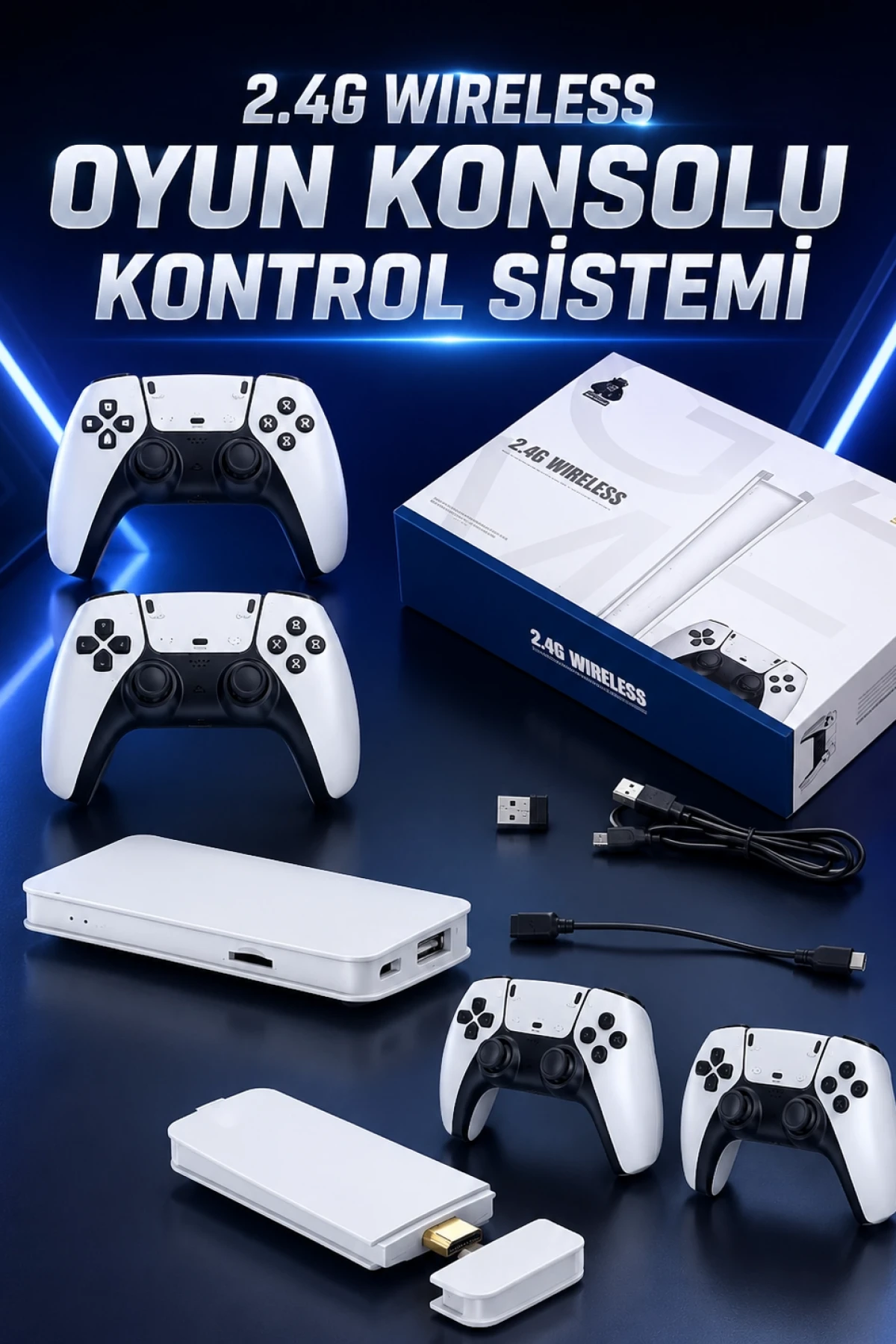 3D 4K HD Retro Oyun Konsolu – Çift 2.4G Kablosuz Oyun Kollu