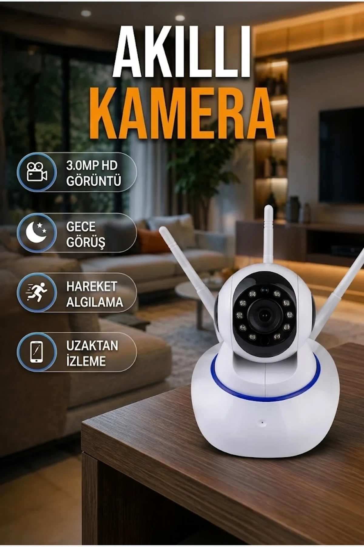 3.0MP Full HD Akıllı IP Kamera – Gece Görüşü, Hareket Takibi ve Çift Yönlü Ses