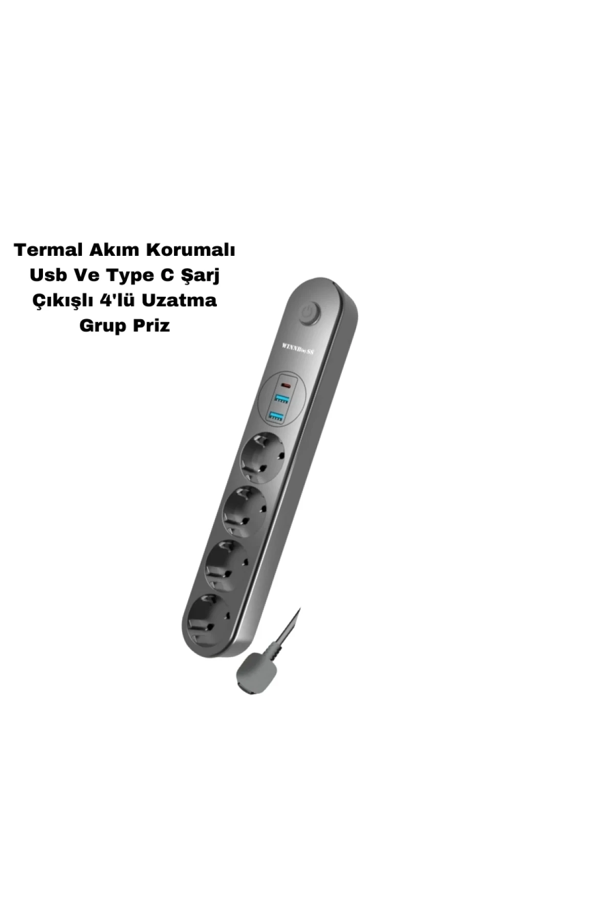 USB ve Type-C Destekli 4’lü Akım Korumalı Çoklu Priz – 2 Metre Kablolu