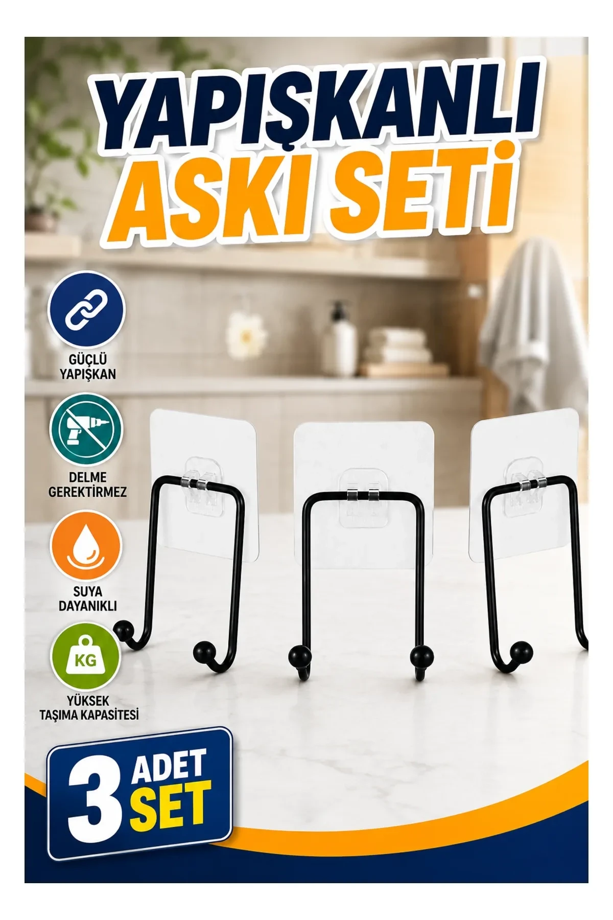 3’lü Yapışkanlı Askı Seti