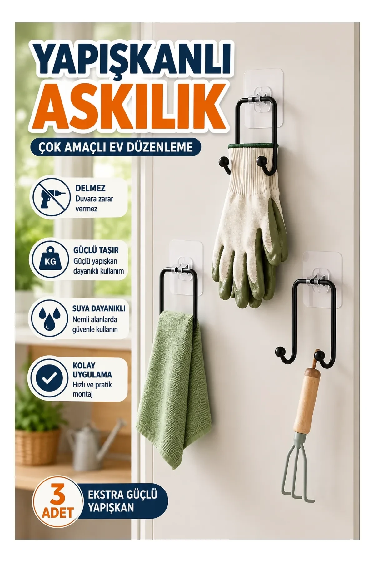 3’lü Yapışkanlı Çok Amaçlı Askı Seti