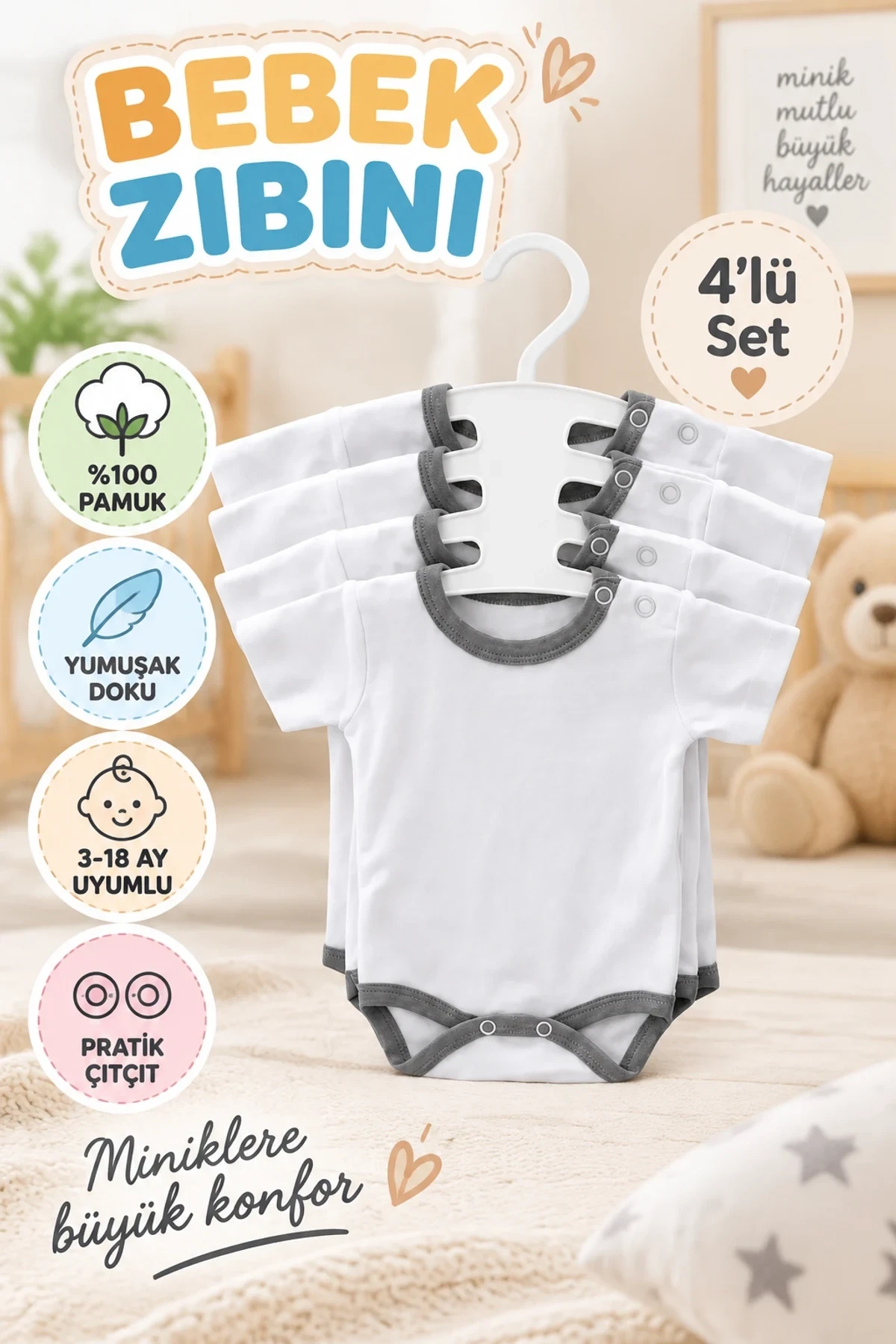 4lü Çıtçıtlı Bebek Zıbını Seti | 3-18 Ay