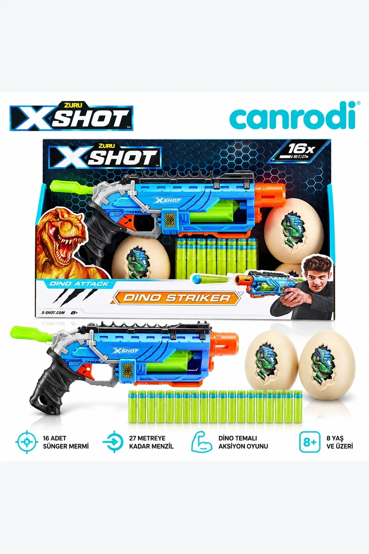 4860 X Shot Sünger Atan Dino Attack Striker Silah -canrodi
