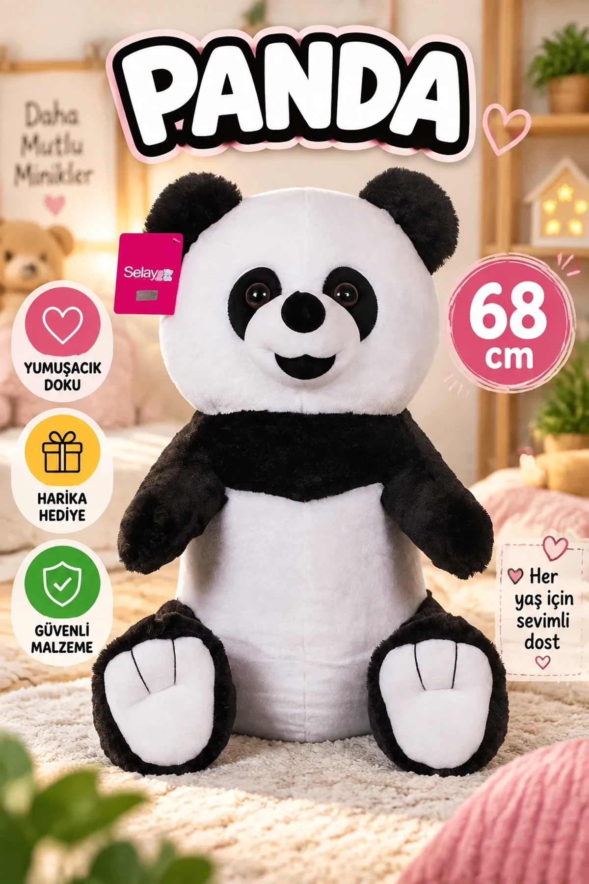 5117 Panda Siyah 68 cm-canrodi