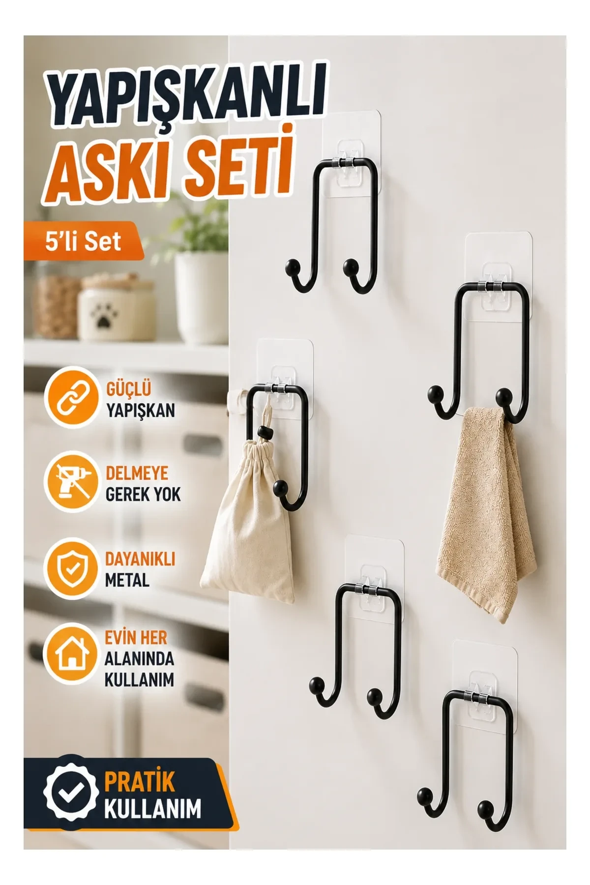 5’li Set Çok Amaçlı Yapışkanlı Askı