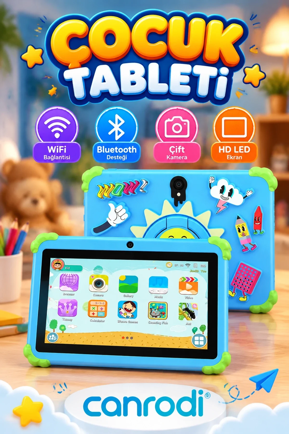 7 İnç Android Tablet – WiFi, Bluetooth, Çift Kamera ve HD LED Ekran