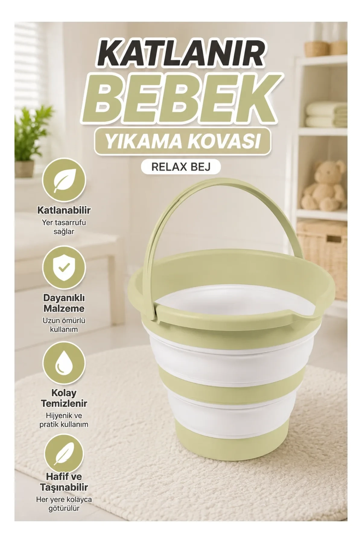 7357 KATLANIR BEBEK YIKAMA KOVASI RELAX BEJ