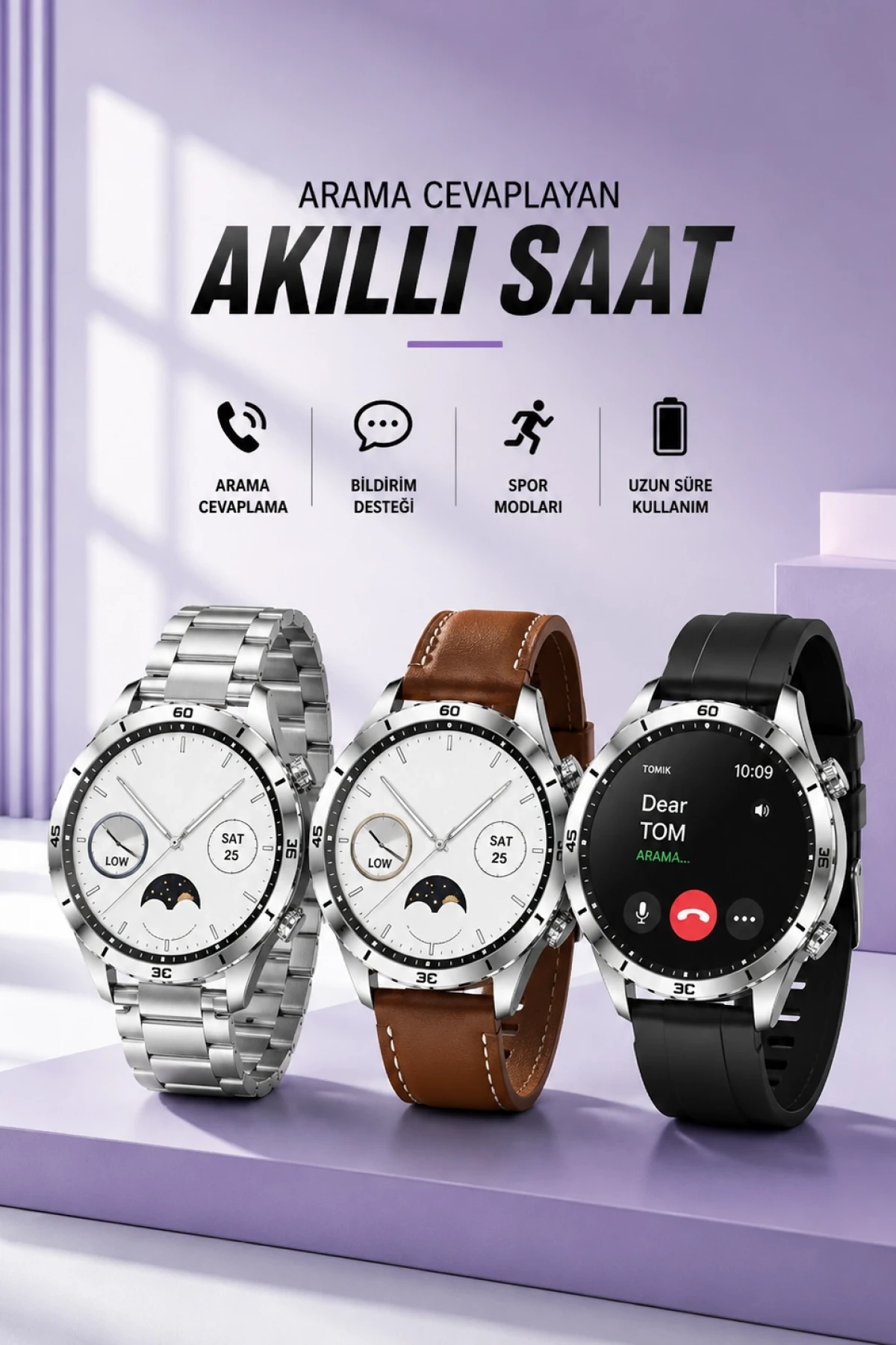 Akıllı Saat Gri Kasa Çoklu Kordon GPS Takibi Sesli Görüşme Bildirim ve Uyku Takibi