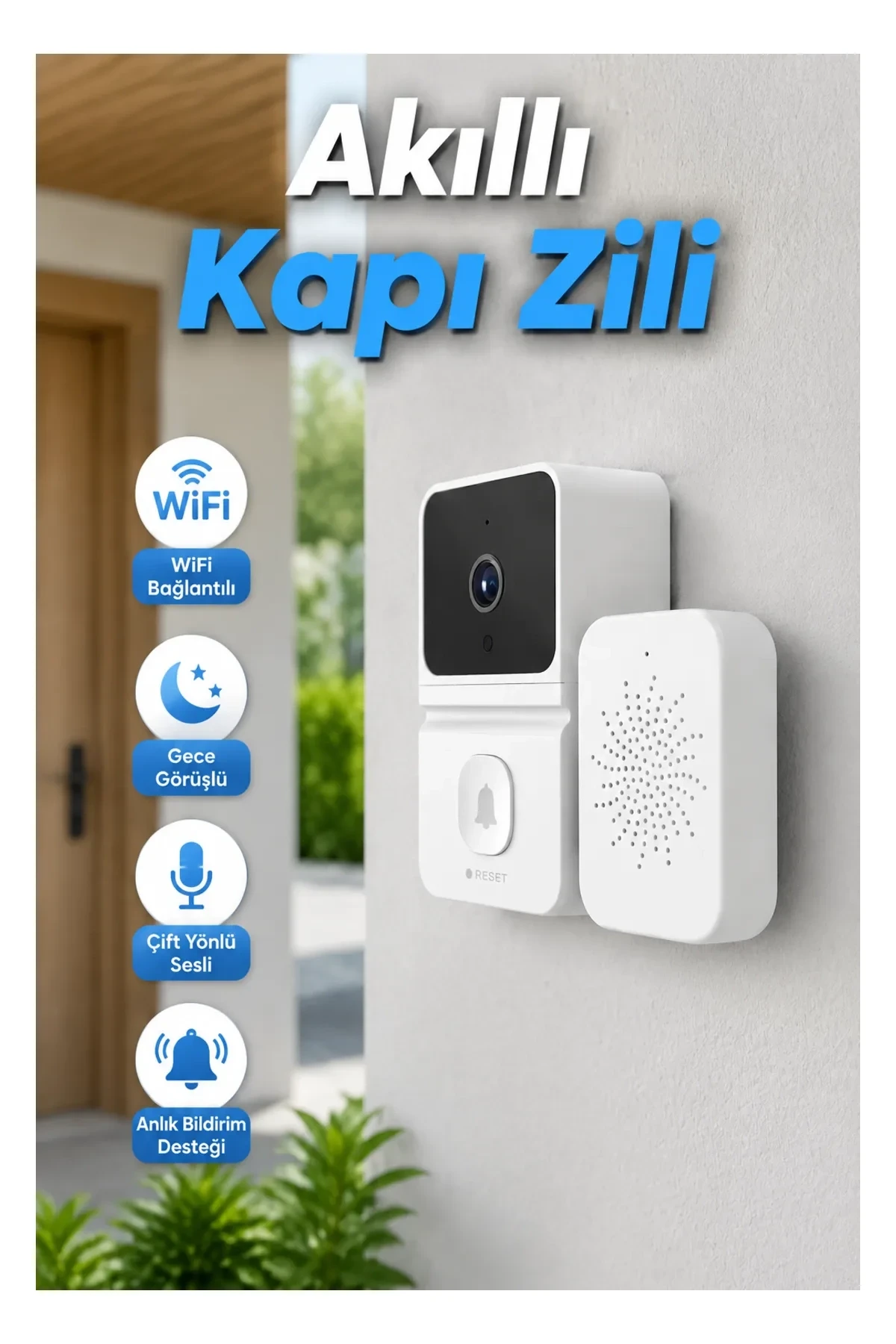 Akıllı WiFi Kapı Zili – Gece Görüşü ve Çift Yönlü Ses