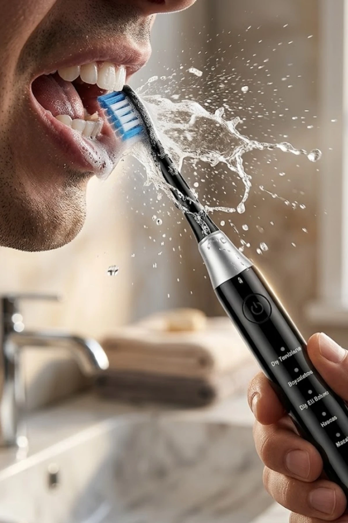 5 Modlu Şarjlı Elektrikli Diş Fırçası – IPX7 Su Geçirmez, 4 Yedek Başlıklı Siyah