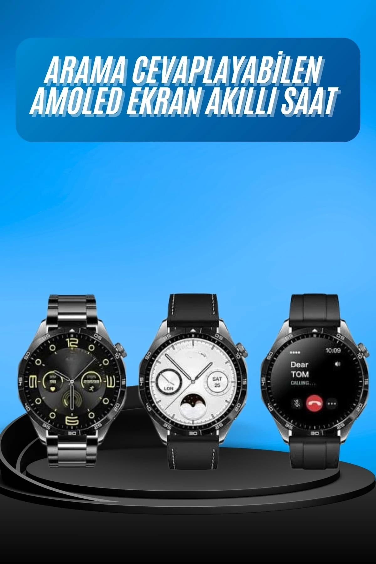 3 Kordonlu Akıllı Saat – 1.55 İnç Dokunmatik Ekran, Bluetooth 5.0, Android ve iOS Uyumlu