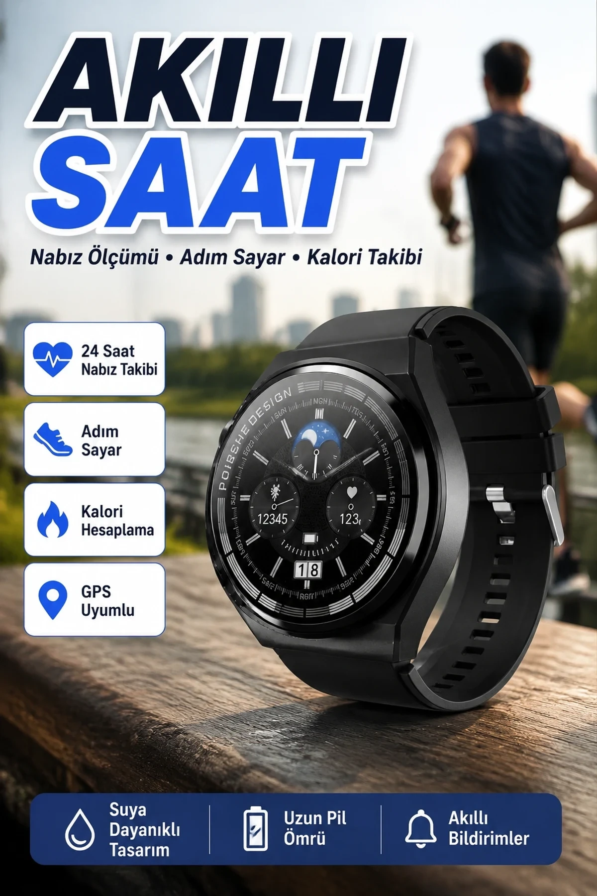 Amoled Ekran Akıllı Saat GPS Uyumlu Nabız Sensörlü Adımsayar