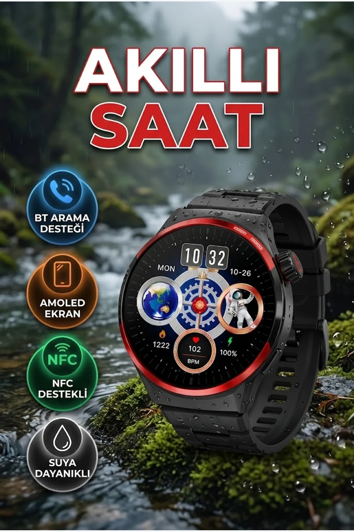 AMOLED Ekranlı Akıllı Saat – Bluetooth Arama, NFC ve Kablosuz Şarj