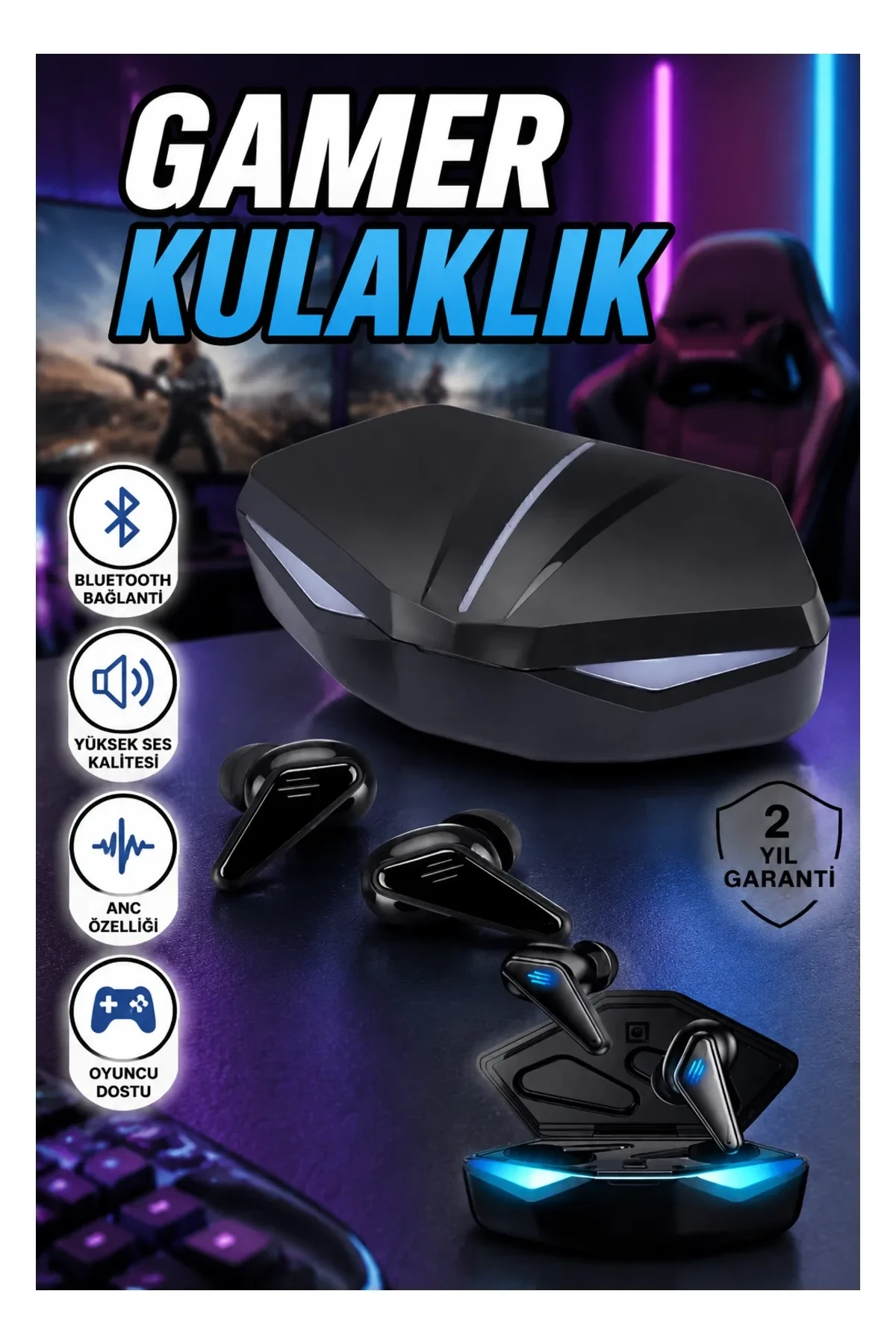 ANC Bluetooth Oyuncu Kulaklığı – 3D Ses | IPX5