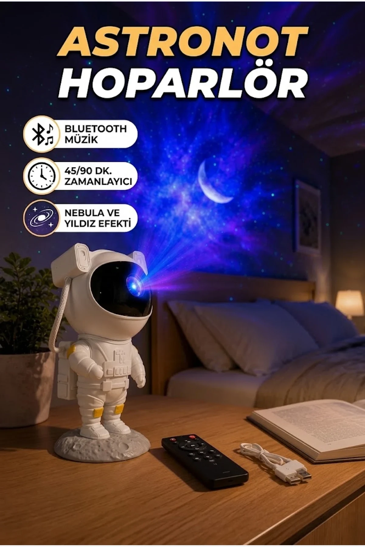 Astronot Tasarımlı Bluetooth Projeksiyon Speaker Gece Lambası