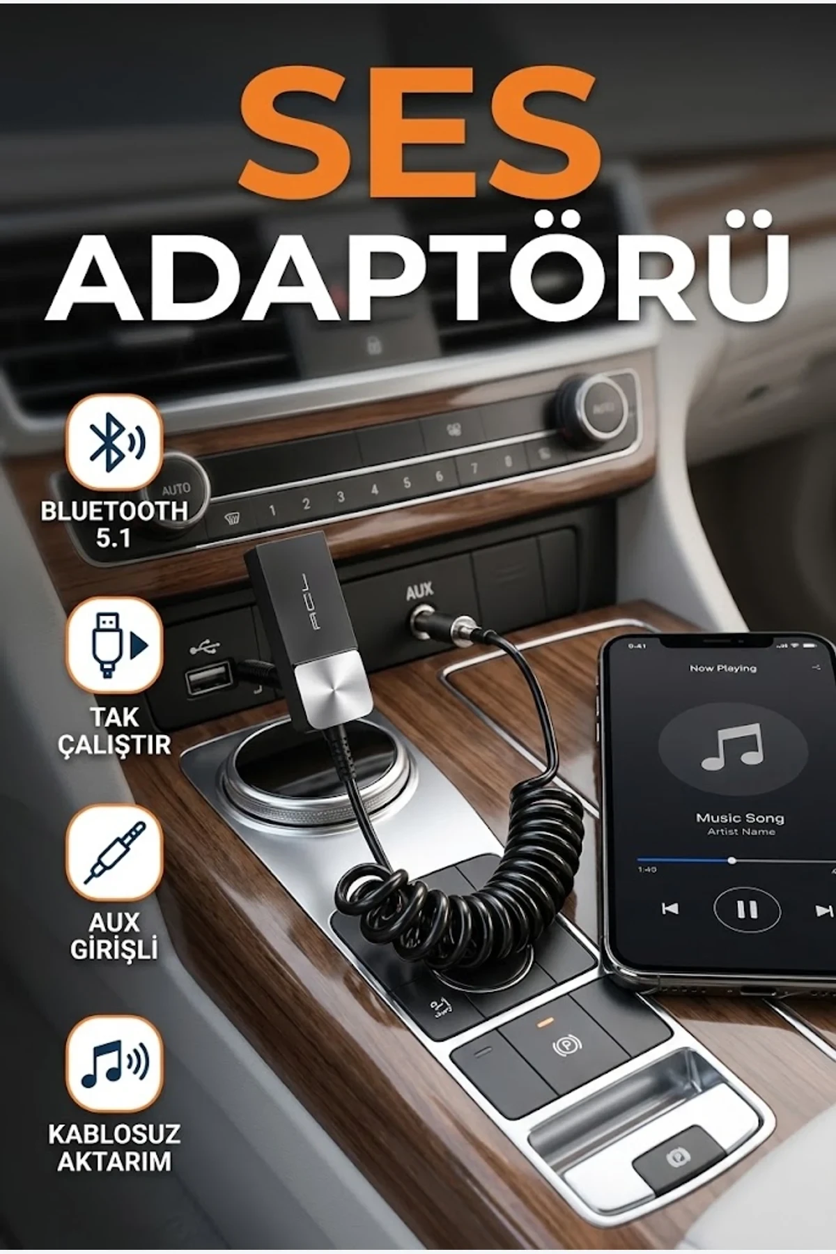 AUX Girişli USB Bluetooth Ses Adaptörü – Kablosuz Müzik Aktarımı