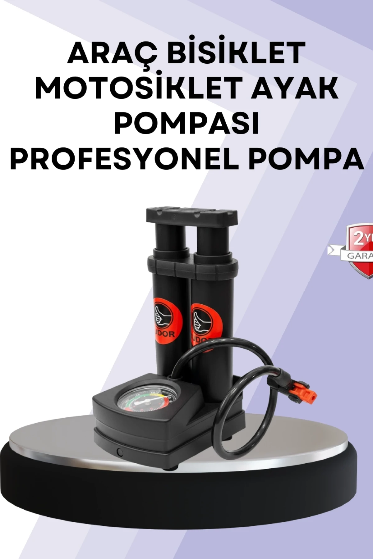 Basınç Göstergeli Ayak Pompası – Bisiklet, Motosiklet ve Araç Uyumlu