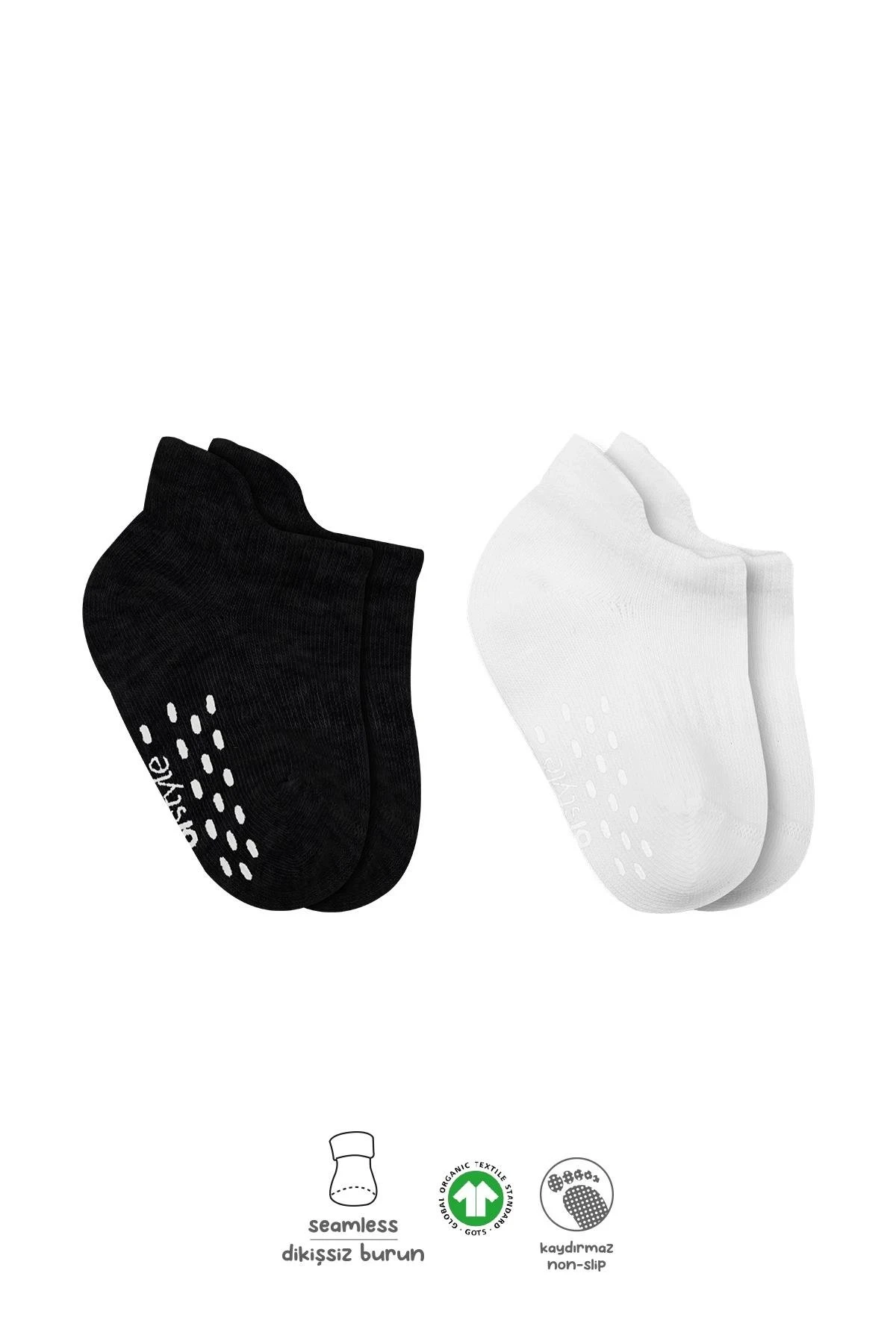 Bistyle 2li Sneakers Kaymaz Basic Penye Çorap Bs20103 Siyah Ekru