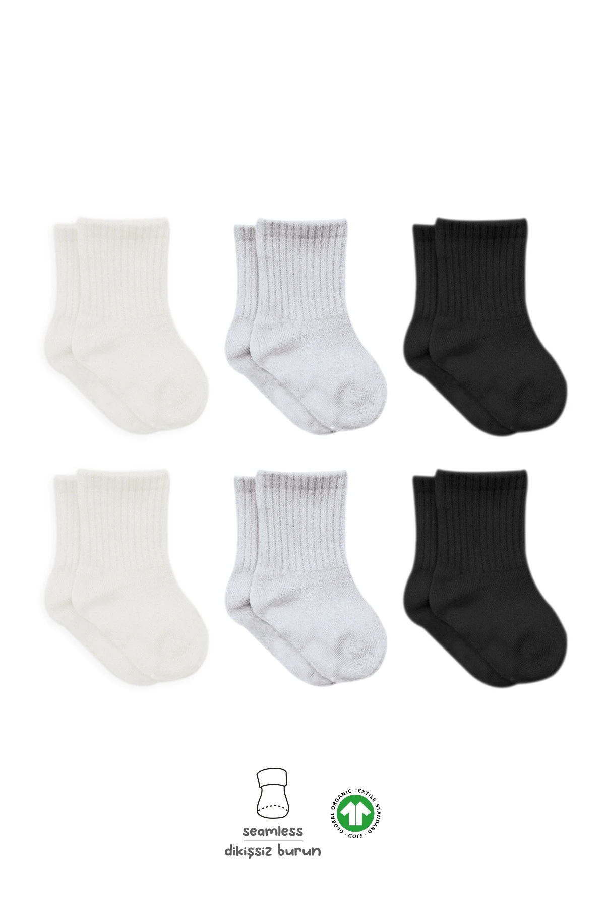 Bistyle Basic Penye Soket Çorap 6Lı BS10101B Ekru Gri Siyah