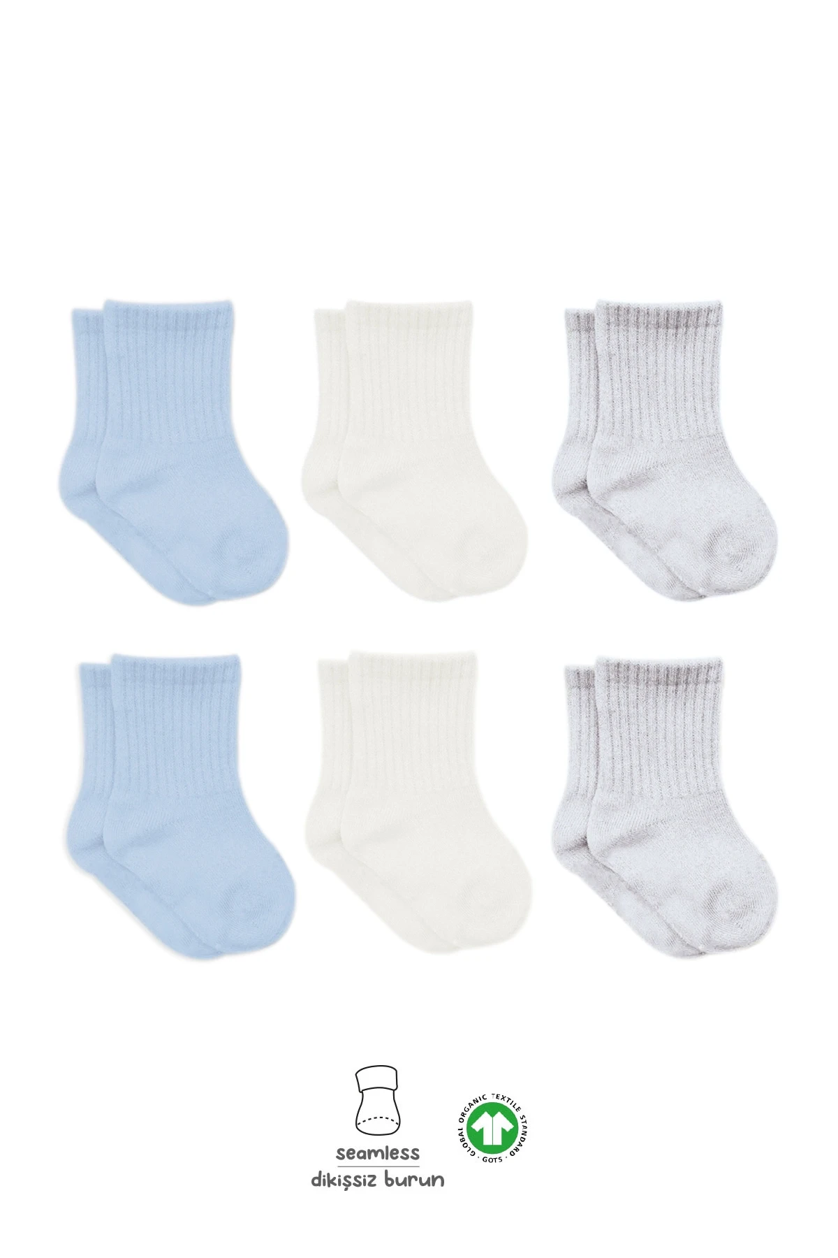 Bistyle Basic Penye Soket Çorap 6Lı BS10101B Mavi Ekru Gri