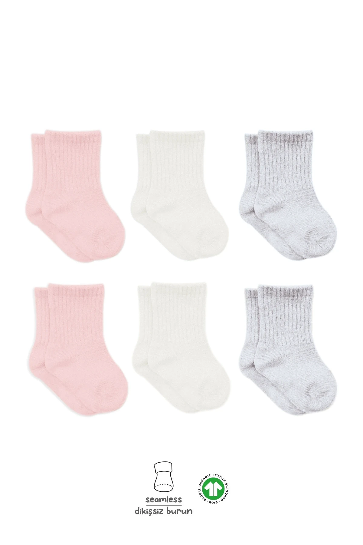 Bistyle Basic Penye Soket Çorap 6Lı BS10101B Pembe Ekru Gri