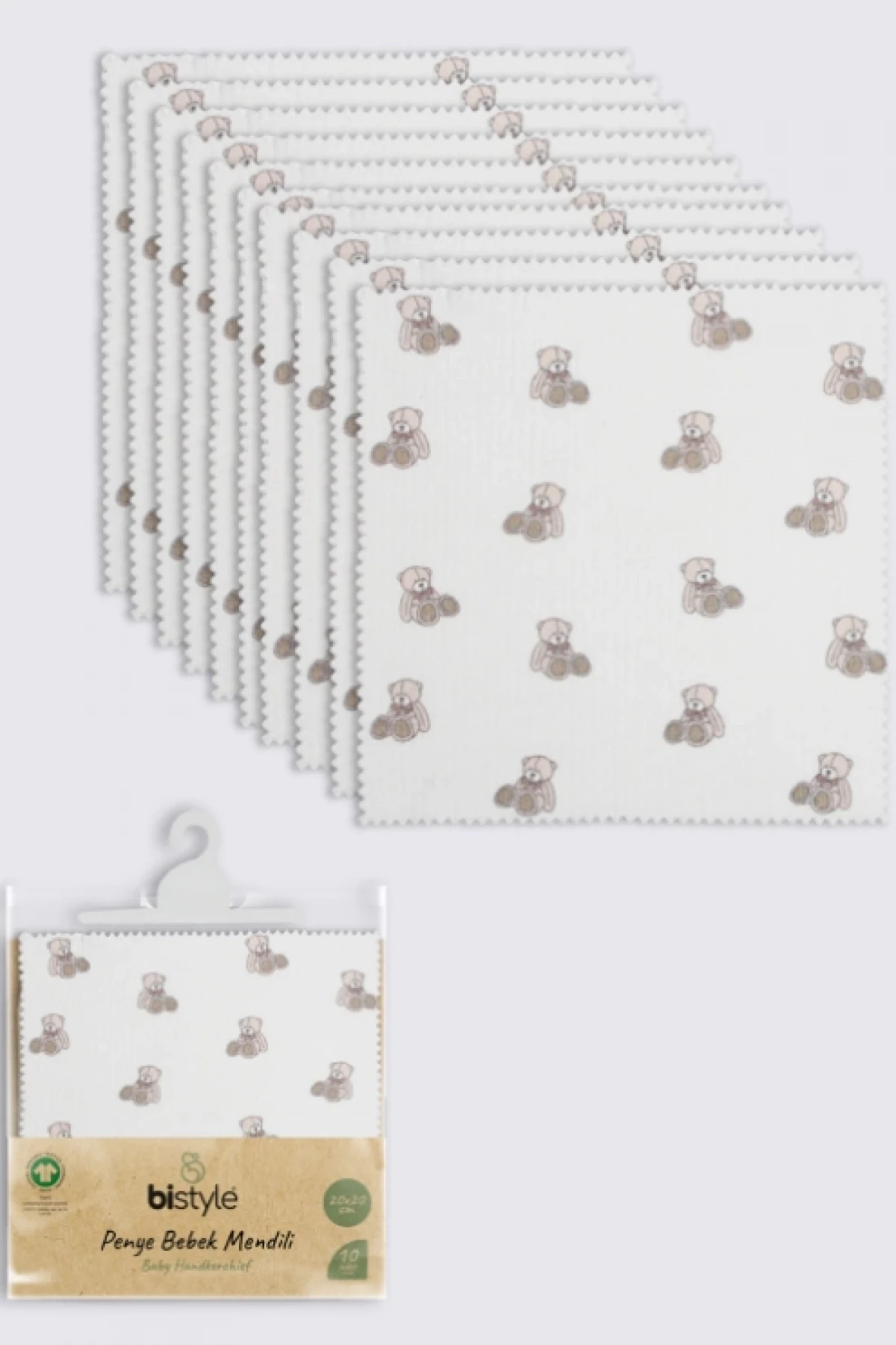 Bistyle Bear 20x20 10lu Penye Mendil 90162 Ekru
