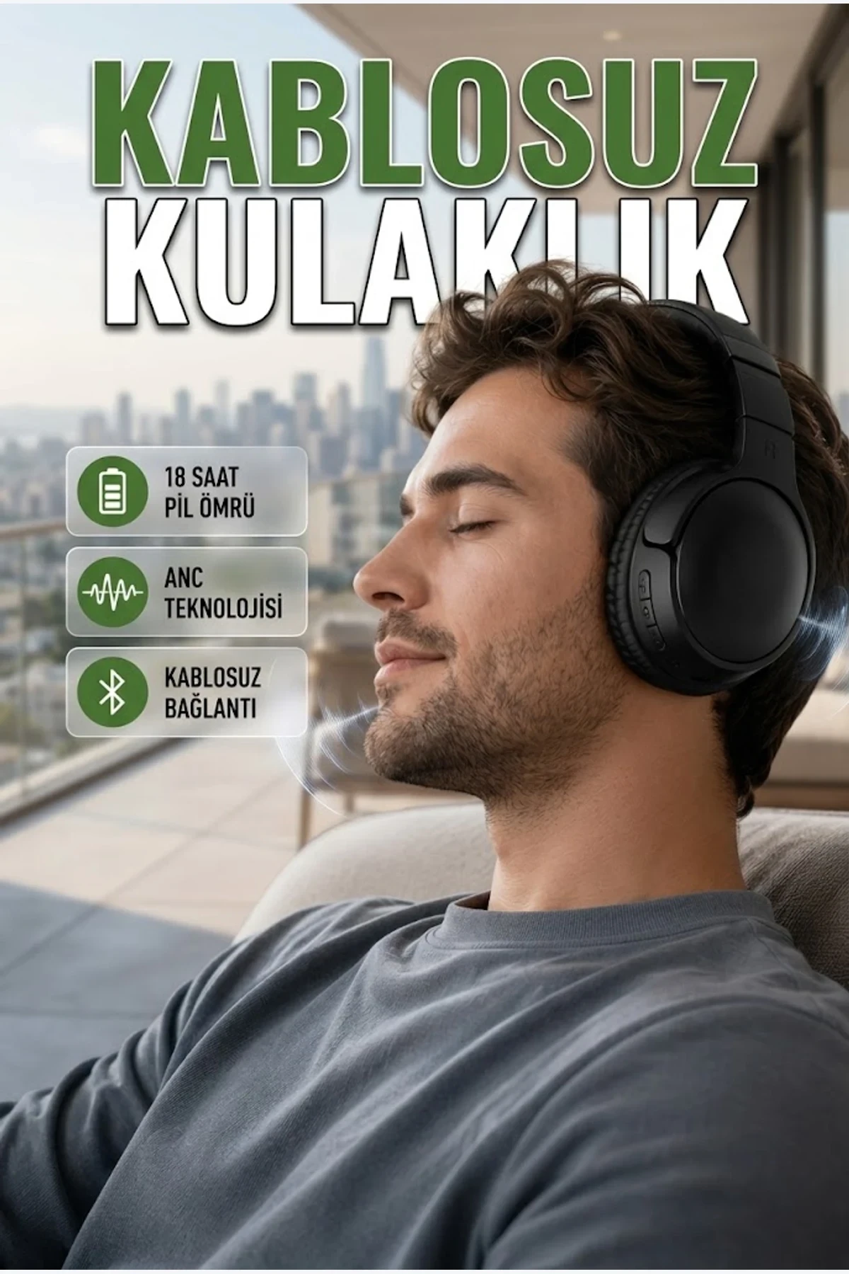 Bluetooth 5.0 Kablosuz Kulak Üstü Kulaklık – 18 Saat Pil Ömrü, Katlanabilir Tasarım