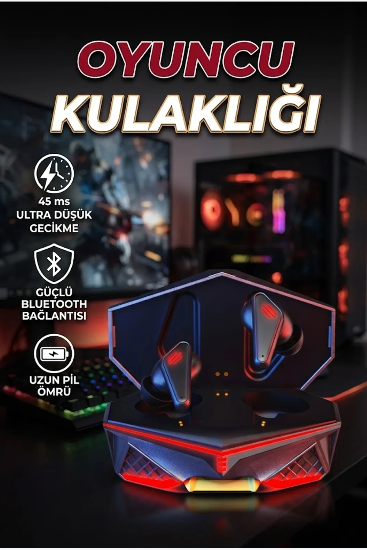 Bluetooth Oyuncu Kulaklığı 45 ms Düşük Gecikmeli 3D Ses ve LED Işıklı