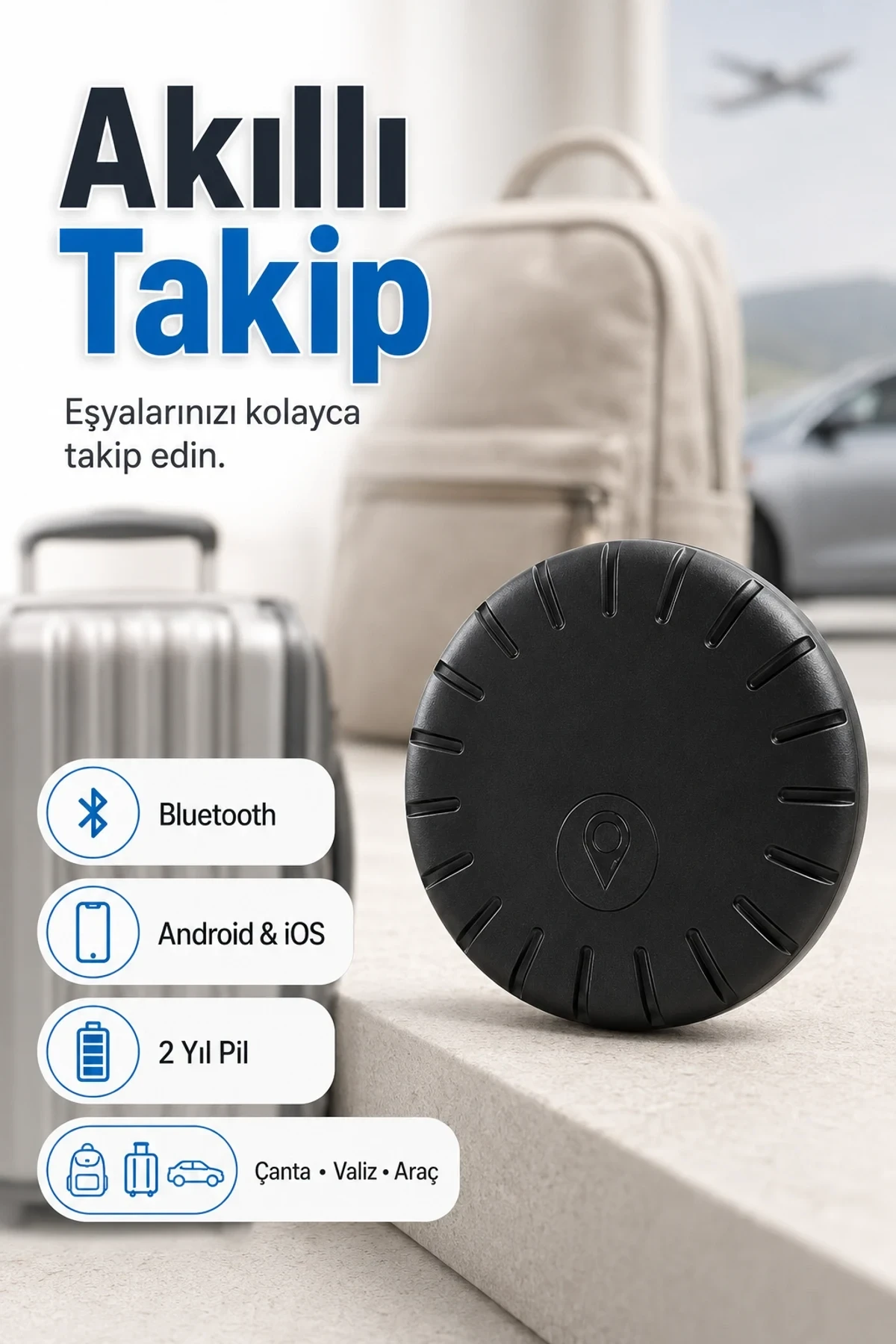 Bluetooth Mini Akıllı Takip Cihazı – Android iOS Uyumlu 2 Yıl Batarya Ömürlü