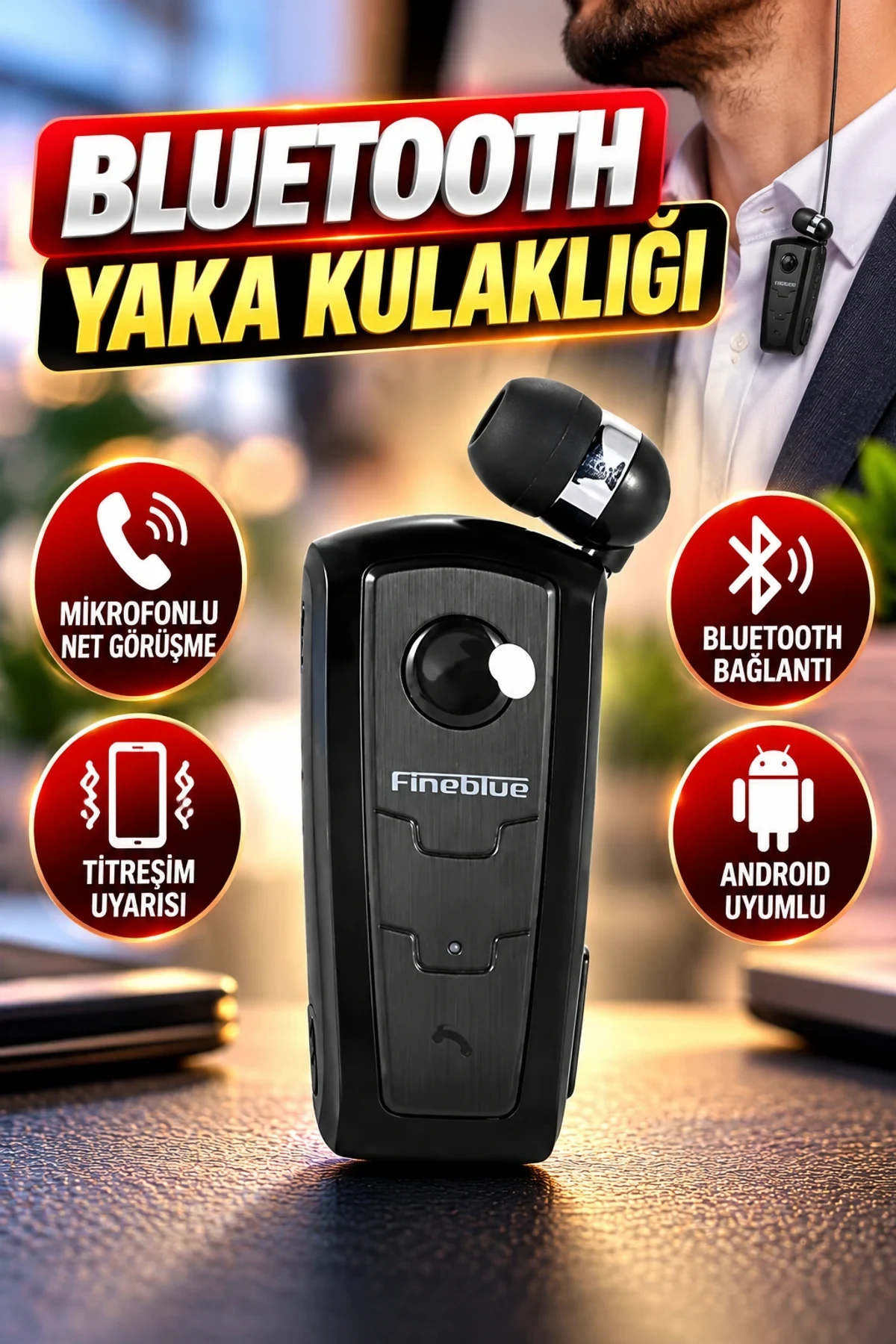 Bluetooth Yaka Kulaklığı Mikrofonlu Titreşimli Makaralı Android Uyumlu