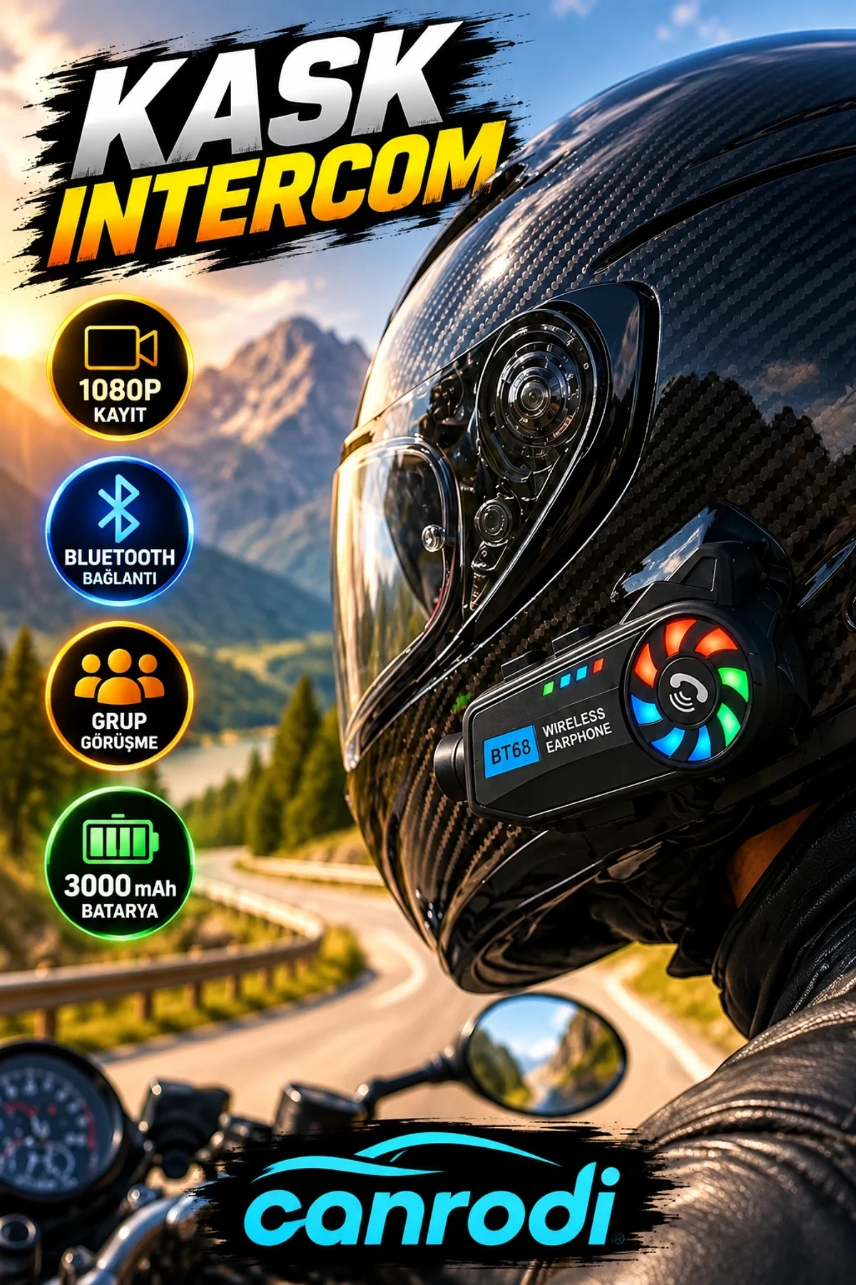 BT68 Kameralı Kask Intercom – 1080P Kayıt, Bluetooth ve 3000 mAh Batarya
