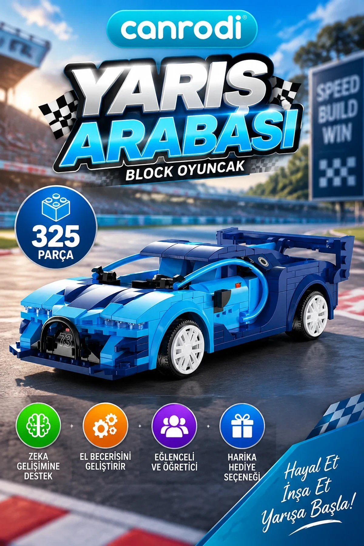 C51073W CADA BLUE RACE CAR 325 PARÇA BLOCK OYUNCAK
