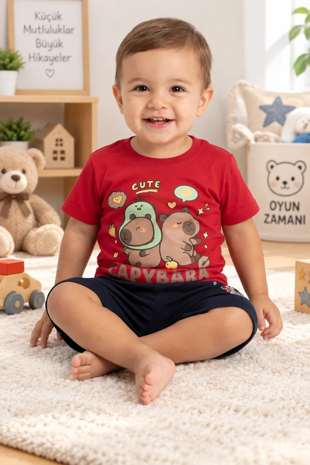 Capybara Baskılı Şortlu Bebek Takımı – 9/24 Ay