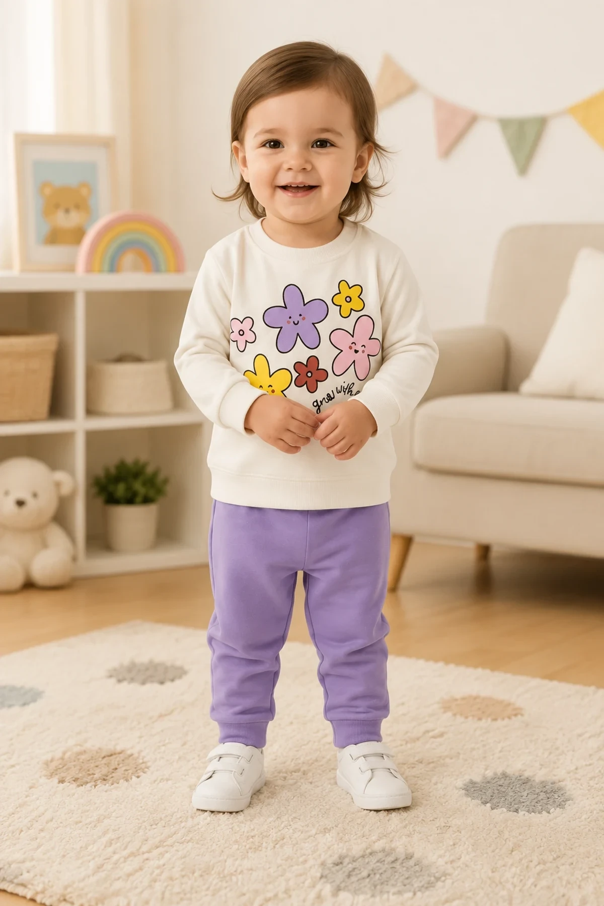 Çiçek Baskılı Basic Bebek Takımı – 6-24 Ay
