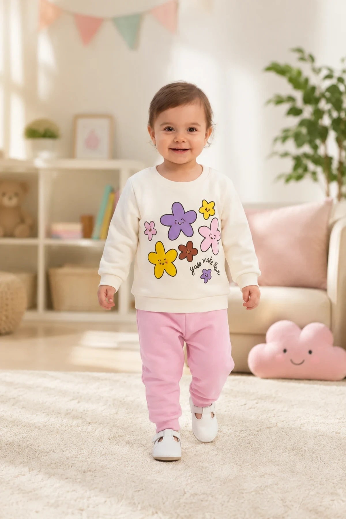 Çiçek Baskılı Basic Bebek Takımı – 6-24 Ay