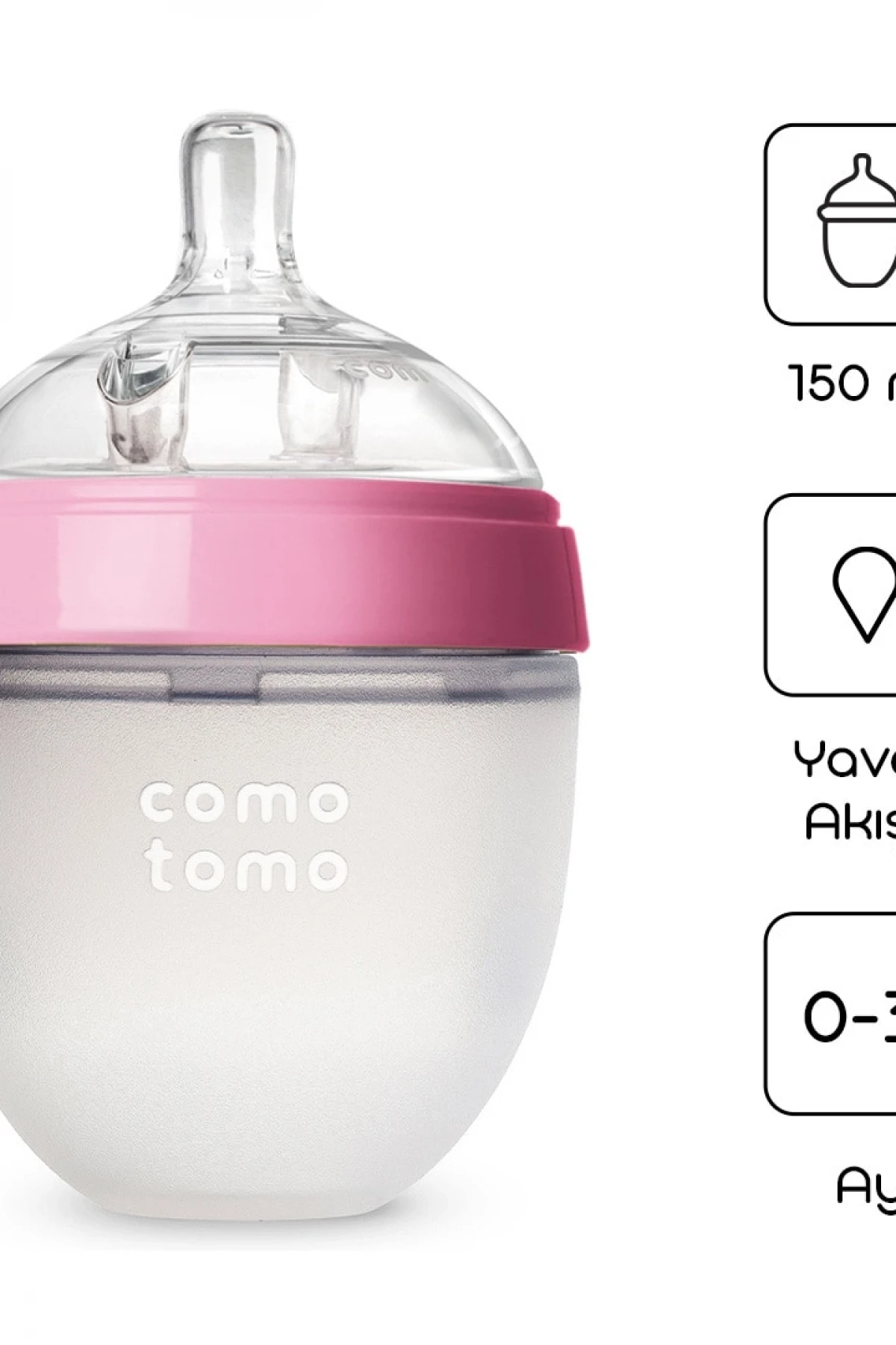 Comotomo Antikolik Silikon Biberon 150 Ml 0-3 Ay Pembe