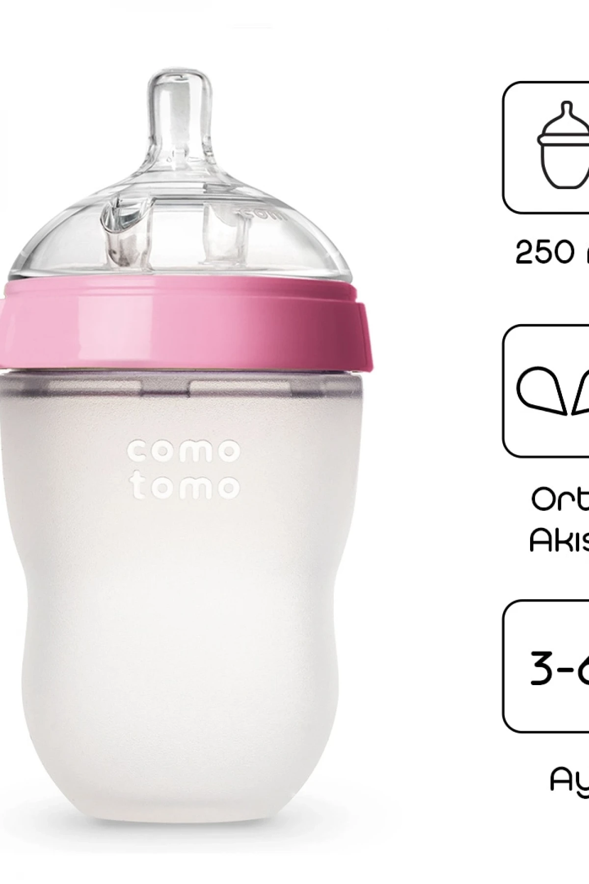 Comotomo Antikolik Silikon Biberon 250 Ml 3-6 Ay Pembe