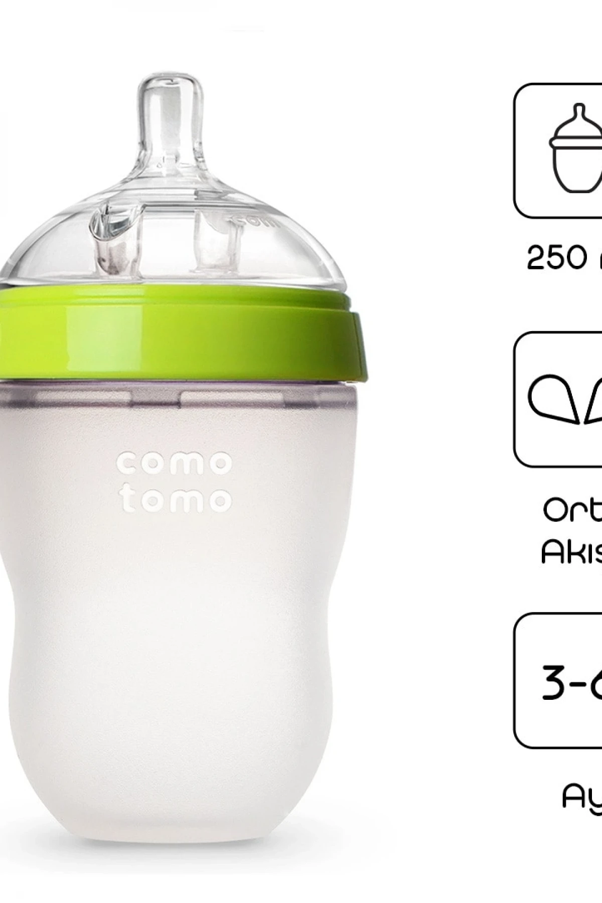 Comotomo Antikolik Silikon Biberon 250 Ml 3-6 Ay Yeşil