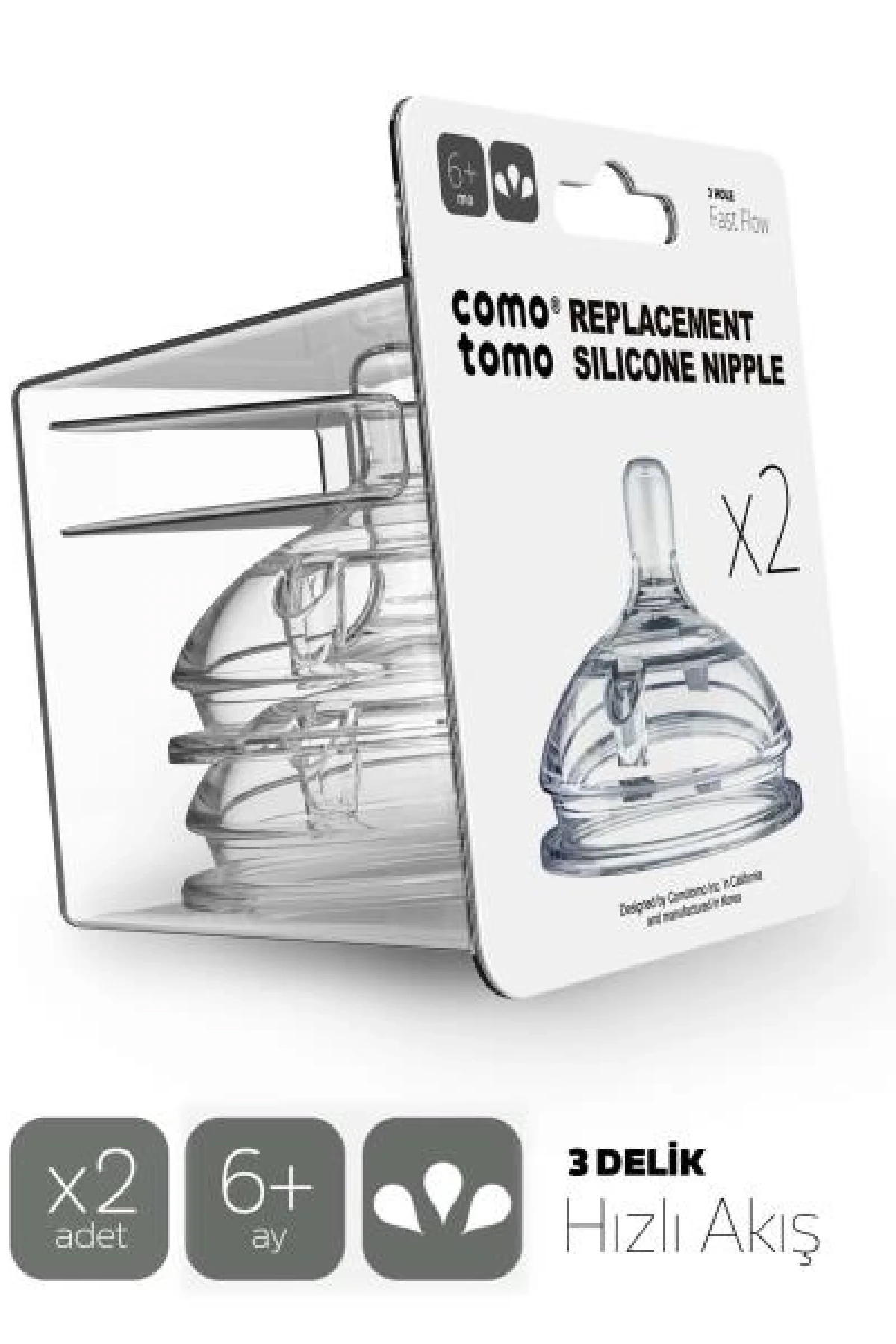 Comotomo Silikon 2li Biberon Emziği Hızlı Akış 6+ Ay