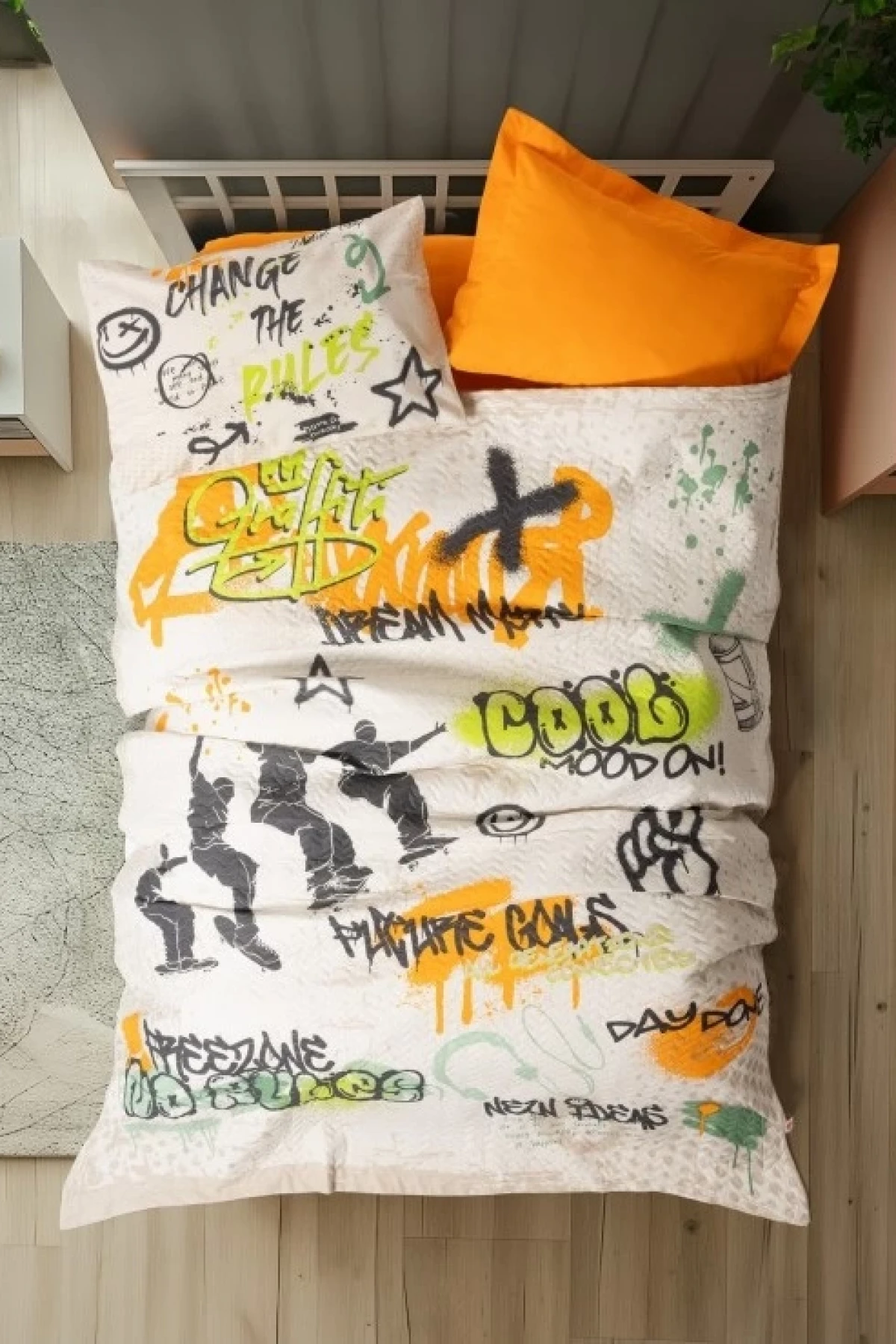 Cotton Box Genç Complete Set Tek Kişilik Graffiti Oranj