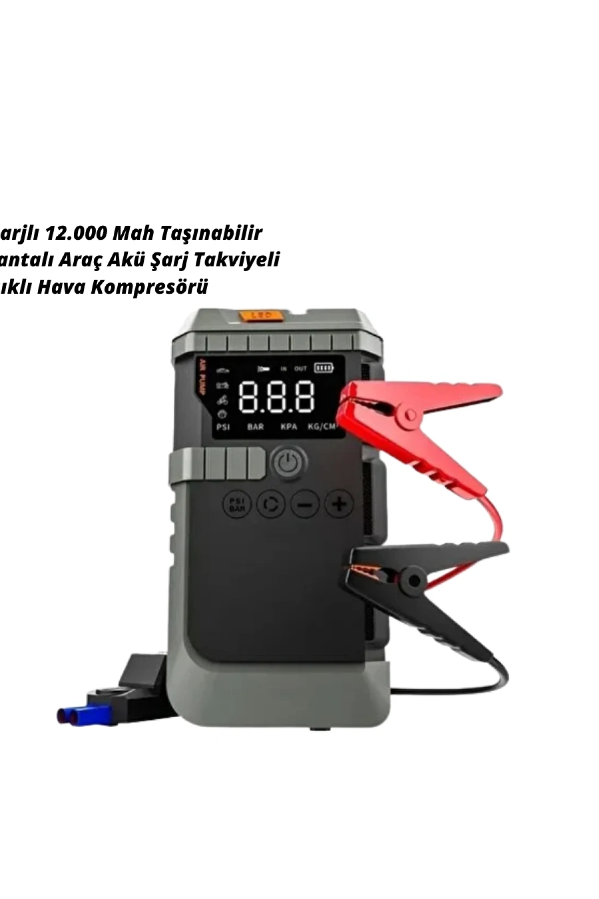 4’ü 1 Arada Akü Takviye ve Hava Kompresörü – Powerbank, Dijital Ekran ve LED Aydınlatma